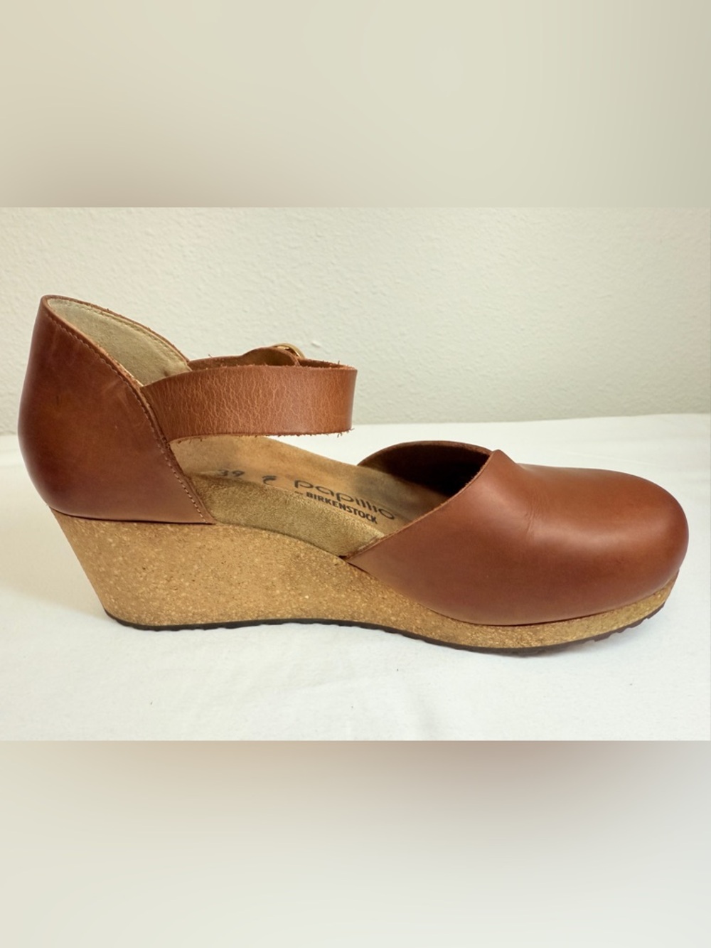 Papillio Birkenstock Cognac Leather Mary Jane Wedge Comfort Shoes 39 - Picture 11 of 16
